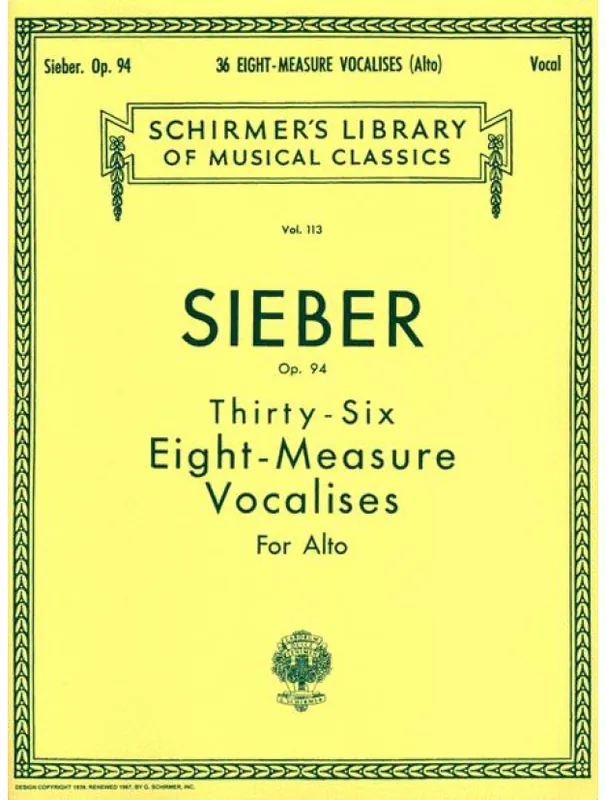 F. Sieber 36 Eight-Measure Vocalises, Op. 94 - Alto (noty na zpěv, klavír) Výprodej