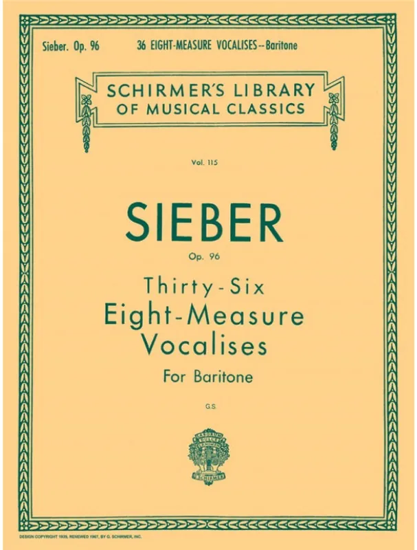 Finální Výprodej F. Sieber 36 Eight-Measure Vocalises, Op. 96 - Baritone (noty na zpěv, klavír)