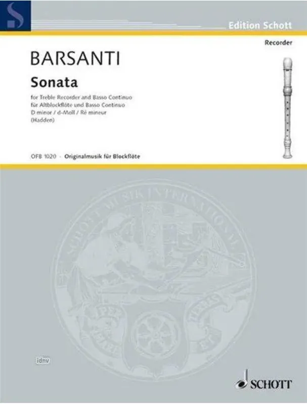 Francesco Barsanti Sonate D minor (noty na zobcovou flétnu, klavír) Kup Teď