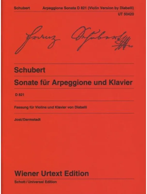 Autentický Franz Schubert Sonata for Arpeggione and Piano D 821 (noty na housle, klavír)