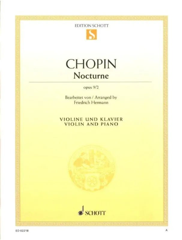 Frédéric Chopin Nocturne D Major Opus 9/2 (noty na housle, klavír) Omezená Nabídka