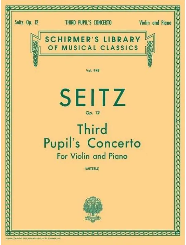 Vysoce Kvalitní Friedrich Seitz Pupil‘s Concerto No. 3 in G Minor, Op. 12 (noty na housle, klavír)