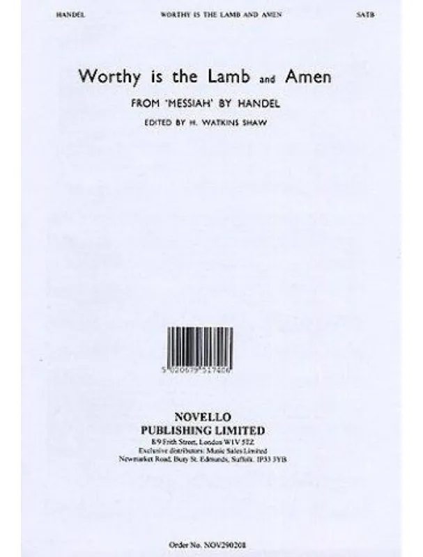 G.F. Handel Worthy Is The Lamb And Amen (noty na sborový zpěv SATB, klavír) - SADA 5 ks Zlevněný