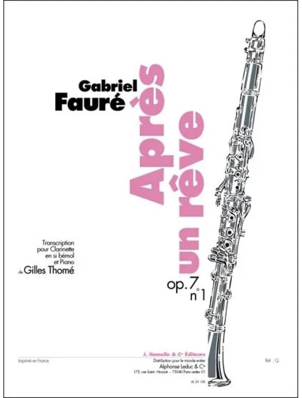 Gabriel Fauré Apres Un Reve Op.7 No.1 (noty na klarinet, klavír) Hit Sezóny