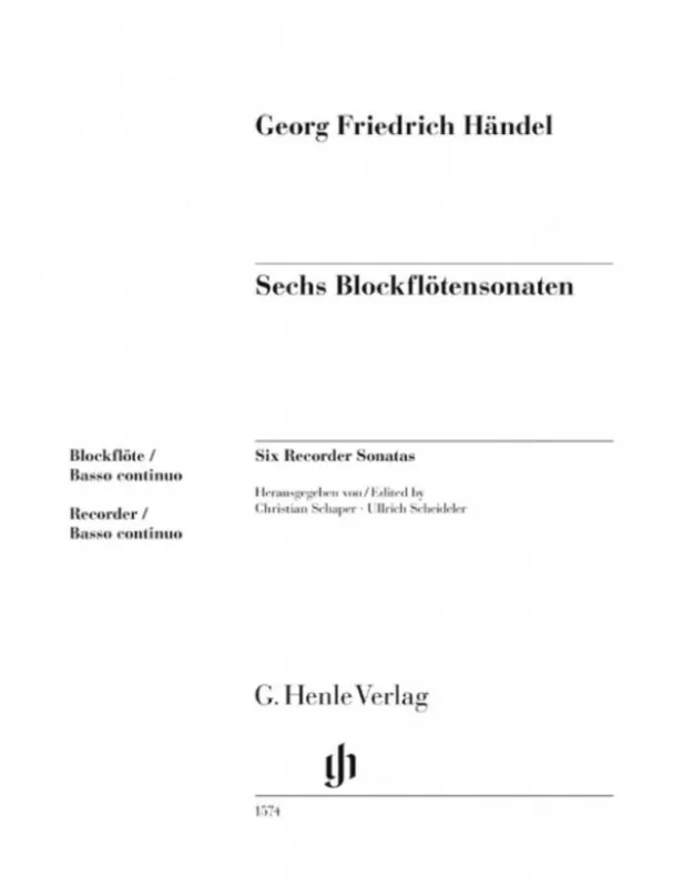 Georg Friedrich Händel 6 Recorder Sonatas (noty na zobcovou flétnu, basso continuo) Sleva