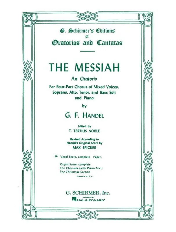 Georg Friedrich Händel Messiah an Oratorio (noty na zpěv, klavír) Vysoce Kvalitní