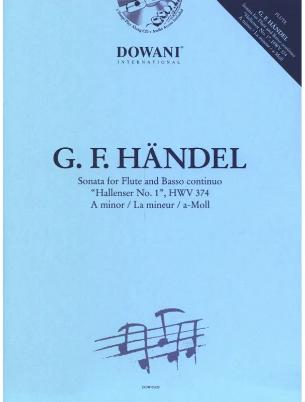 Georg Friedrich Händel Sonata Hallenser No. 1, HWV 374 in A minor (noty na příčnou flétnu, basso continuo) (+audio) Cenově Výhodný