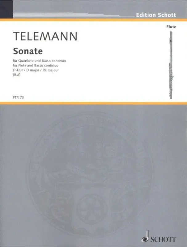Autentický Georg Philipp Telemann Sonate D-Dur TWV 41 D9 (noty na příčnou flétnu, klavír)