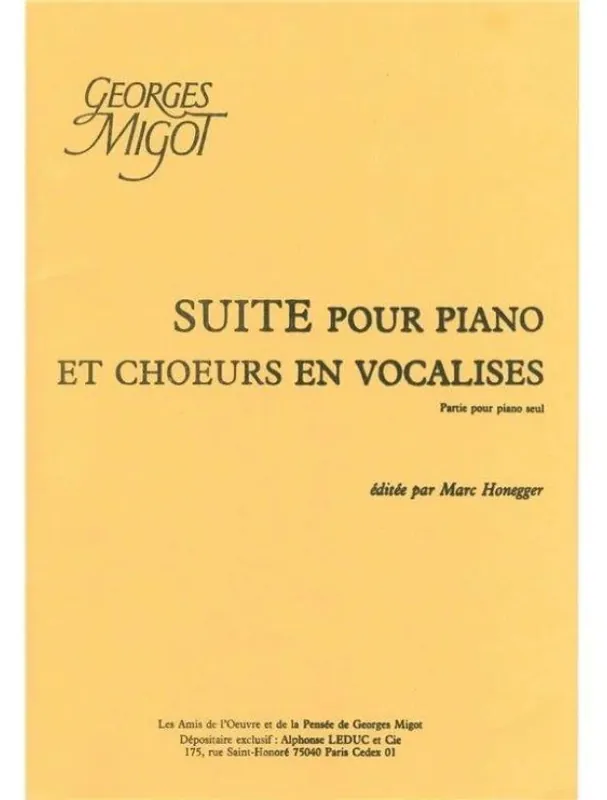 Georges Migot Suite pour Piano et Choeurs en Vocalises (noty na klavír) Novinka