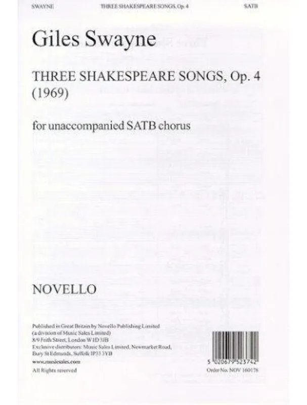 Giles Swayne Three Shakespeare Songs Op.4 (noty na sborový zpěv SATB) Odeslání Ihned