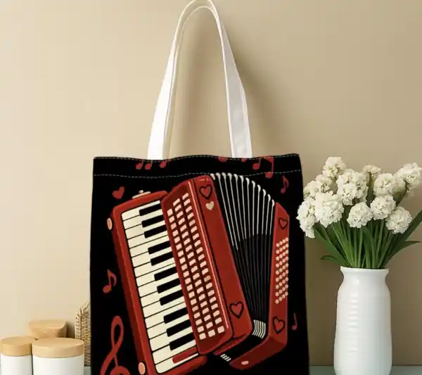 Sezónní Sleva Hudební plátěná taška v retro stylu s potiskem akordeonu