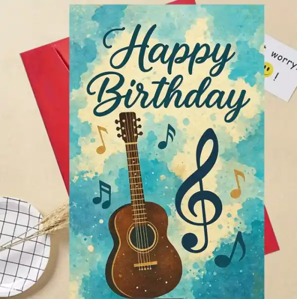 Oblíbený Přání bez textu Happy Birthday s motivem klasické kytary