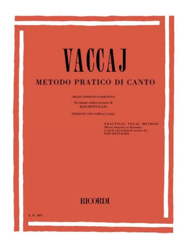 Nicola Vaccai Practical Vocal Method - Mezzo / Baritone (noty na klavír, zpěv)(+audio) Vrácení Zdarma