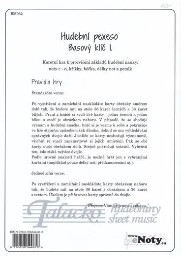 Hudební pexeso - Basový klíč 1 - 72 kartiček Horká Nabídka