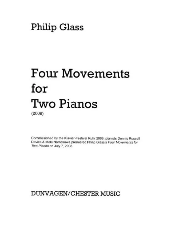 Philip Glass 4 Movements For Two Pianos (noty na čtyřruční klavír) Hit Sezóny