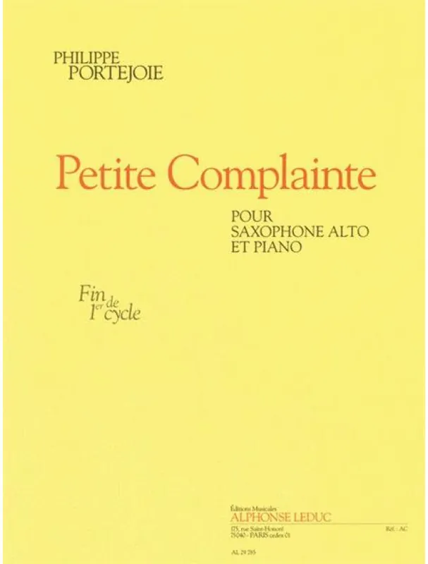 Philippe Portejoie Little Complaint (noty na altsaxofon, klavír) Vysoce Kvalitní