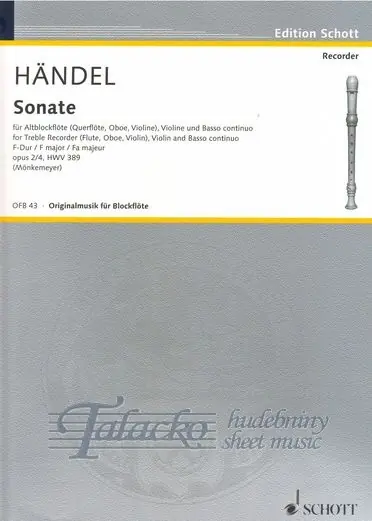 Výhodná Nabídka Sonate for Treble Recorder, Violin and Basso continuo, F major op.2/4, HWV 389