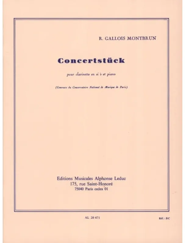 Raymond Gallois Montbrun Concertstück (noty na klarinet, klavír) Levný