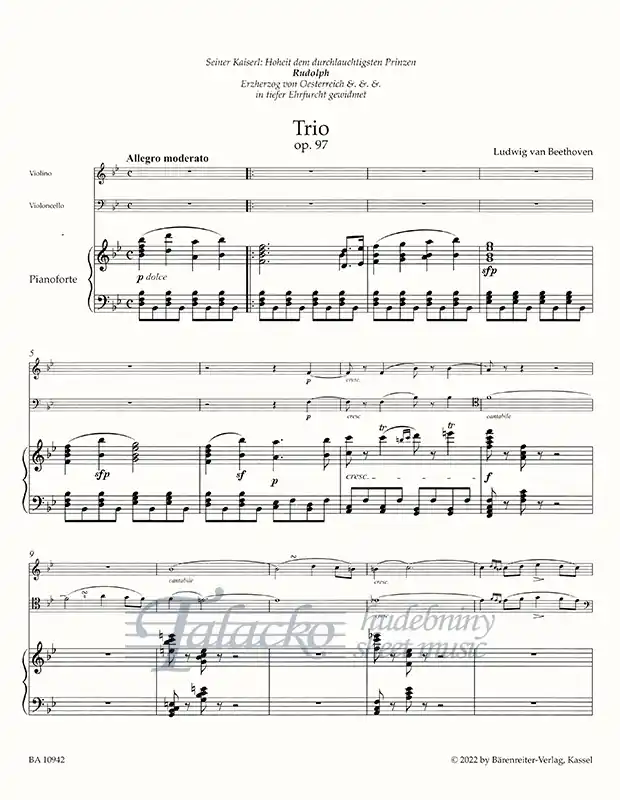 Cenově Výhodný Trio in B-flat major for Pianoforte, Violin and Violoncello op. 97