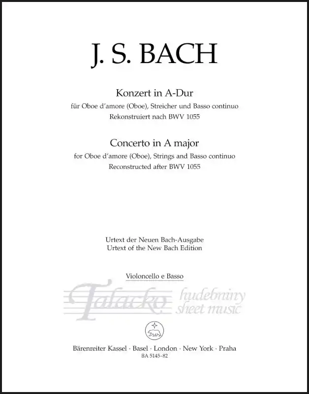 Top Prodej Concerto for Oboe d‘amore (Oboe), Strings and Basso continuo in A major - Violoncello, Double bass