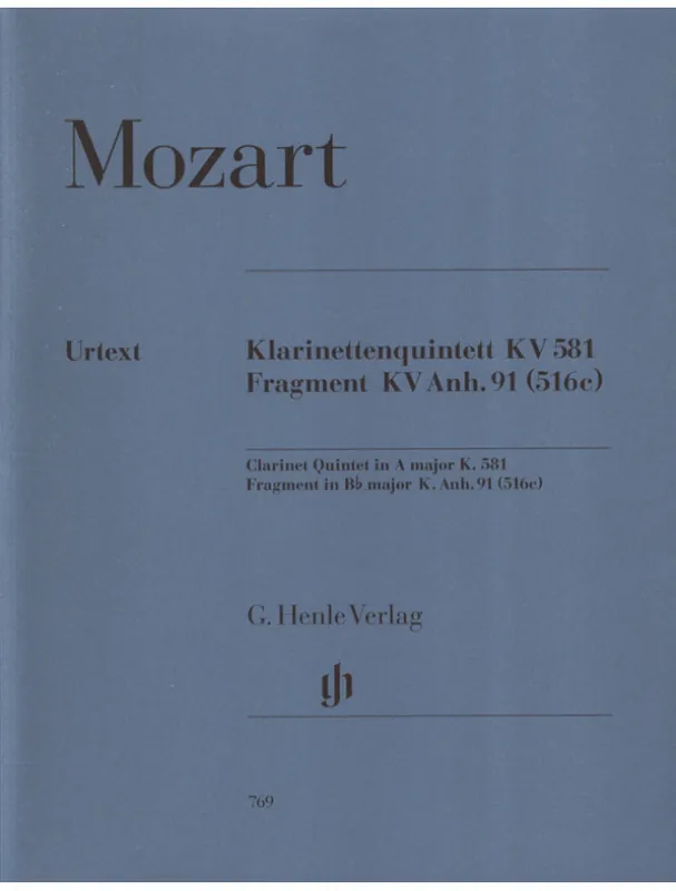 Pouze Dnes W.A. Mozart Clarinet Quintet in A Major K. 581 and Fragment K. Anh. 91 (516c) (noty pro smyčcový kvartet, klarinet)