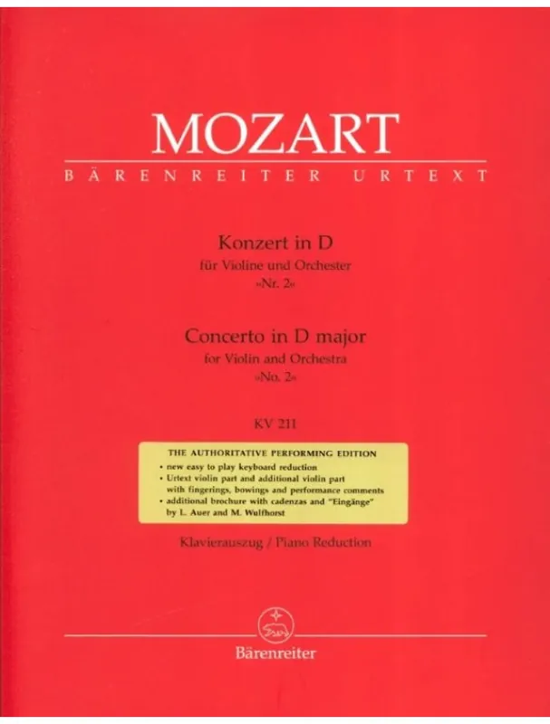 Levný W.A. Mozart Concerto No.2 in D major K.211 (noty na housle, klavír)