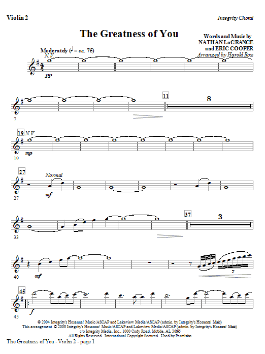 The Greatness Of You - Violin 2 Sezónní Sleva