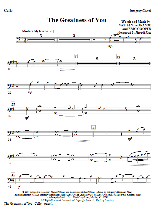 Přímo Od Výrobce The Greatness Of You - Cello