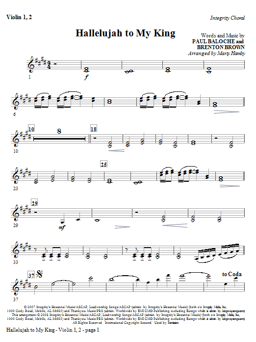 Hallelujah To My King - Violin 1 & 2 Bezpečná Platba