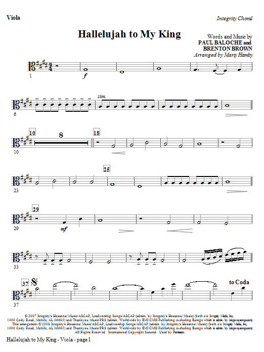 Rychlé Dodání Hallelujah To My King - Viola