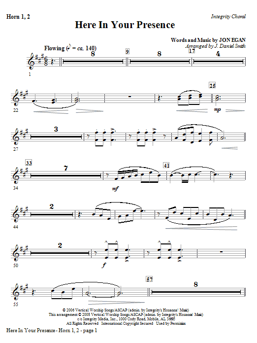 Here In Your Presence - F Horn 1,2 Pouze Dnes