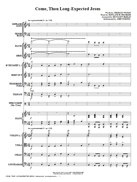 Vysoce Kvalitní Come, Thou Long-Expected Jesus - Full Score