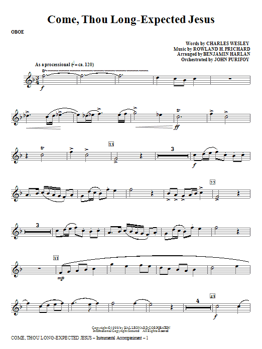 Zlevněný Come, Thou Long-Expected Jesus - Oboe