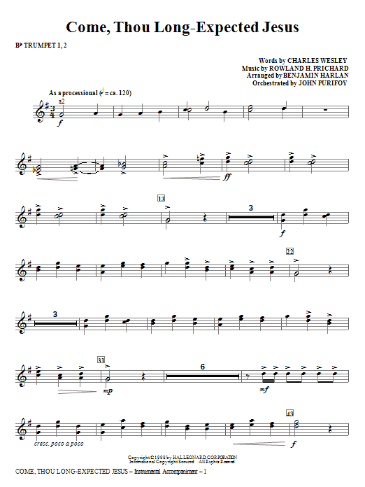 Víkendová Akce Come, Thou Long-Expected Jesus - Bb Trumpet 1,2
