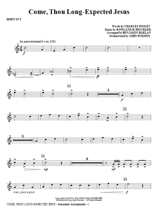 Vysoce Kvalitní Come, Thou Long-Expected Jesus - Horn in F