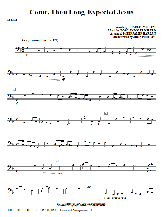 Ověřený Come, Thou Long-Expected Jesus - Cello