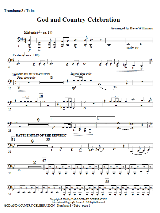 Poslední Šance God And Country Celebration (Medley) - Trombone 3/Tuba