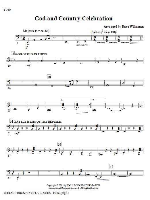 Cenově Výhodný God And Country Celebration (Medley) - Double Bass