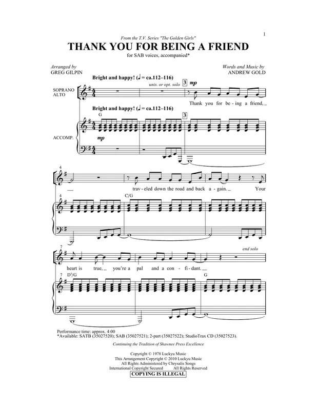 Zlevněný Thank You For Being A Friend (Theme from The Golden Girls) (arr. Greg Gilpin)